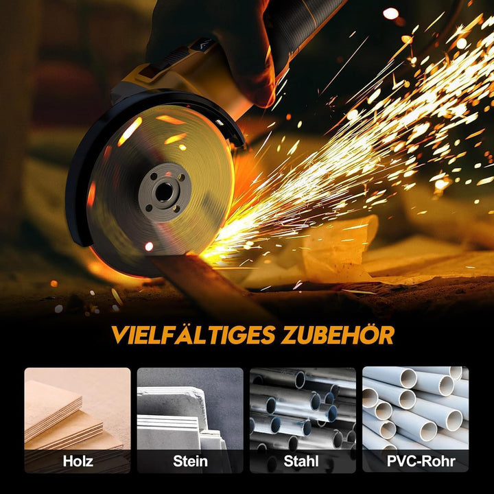 Akku Winkelschleifer 125mm, 1500W Winkelschleifer Akku mit Bürstenloser Motor, 4 Drehzahlstufen, 300