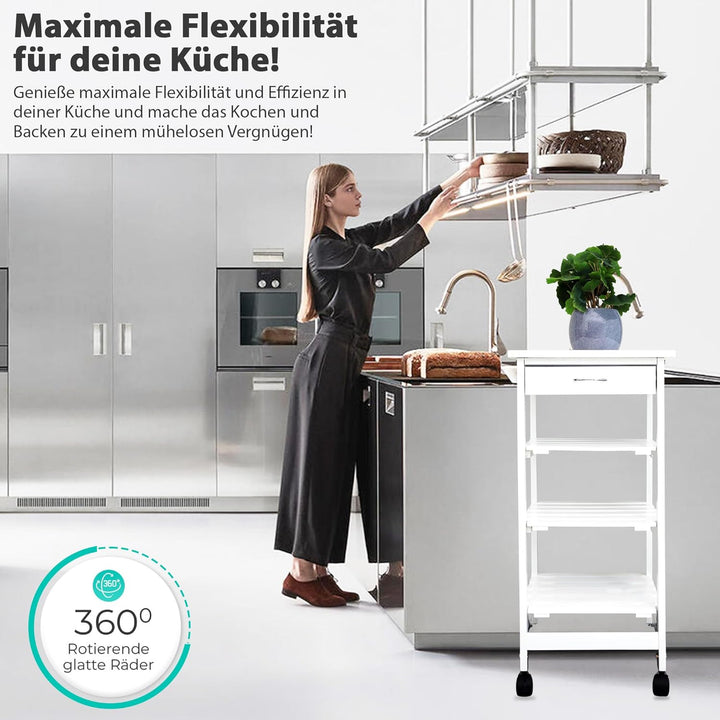 DRULINE Servierwagen Beistellwagen 37x37x76 cm, Multifunktionaler Küchentrolley mit 3 Ebenen, Mobile