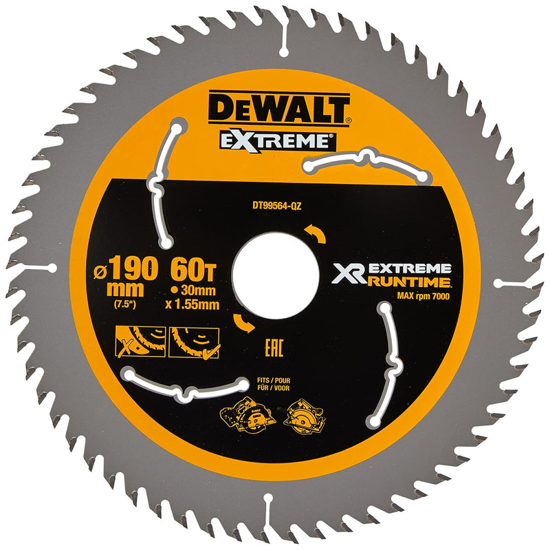 Dewalt XR Extreme Runtime Kreissaegeblatt Handkreissäge, 1 Stück, 190/30 mm 60 WZ/FZ, DT99564-QZ 190