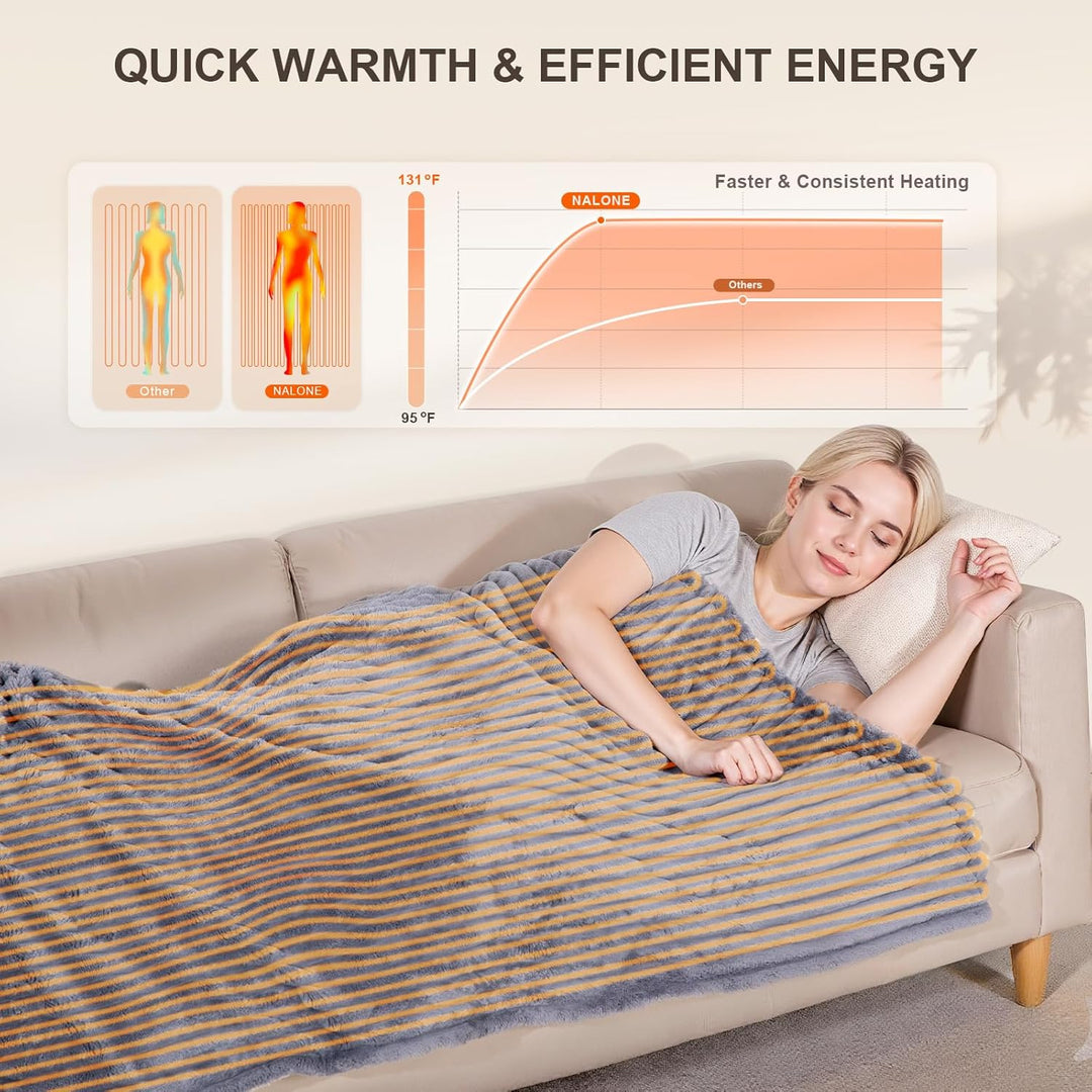 NALONE Elektrische Heizdecke, Heizdecke mit Abschaltautomatik 160 * 130CM, Wärmedecke mit 9 Temperat