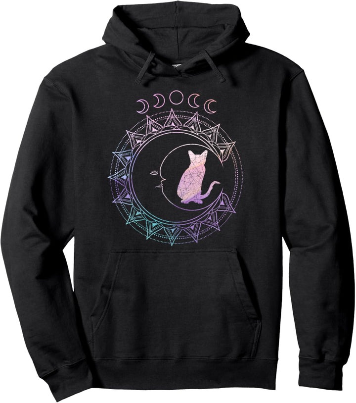Crescent Moon Occult Moon Cycle Cat Pagan Pastel Gothic Pullover Hoodie