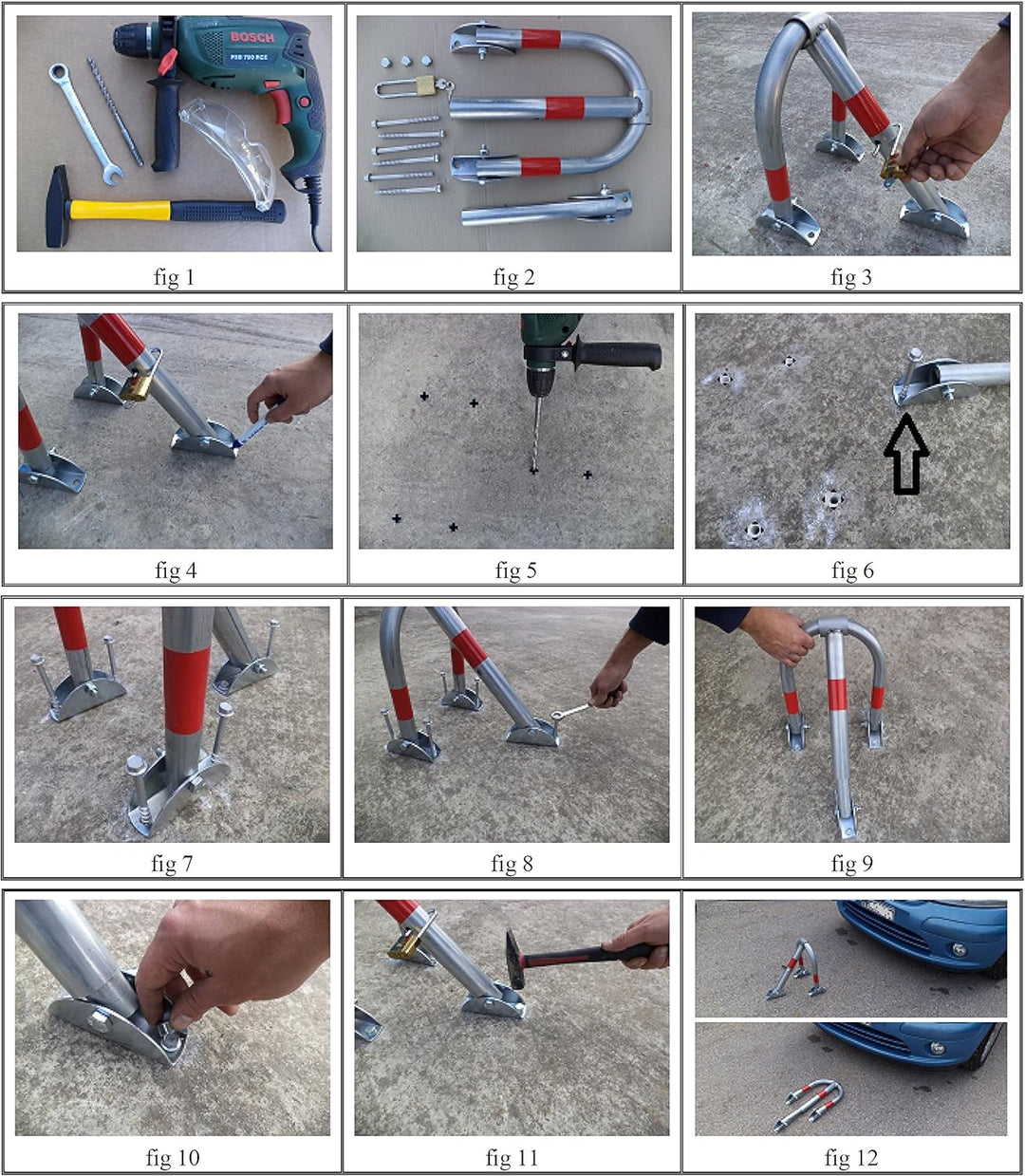 SNS SAFETY LTD Parkplatzsperre Klappbar, aus verzinktem Stahlrohr 32 mm, mit 3 Beinen, Vorhängeschlo