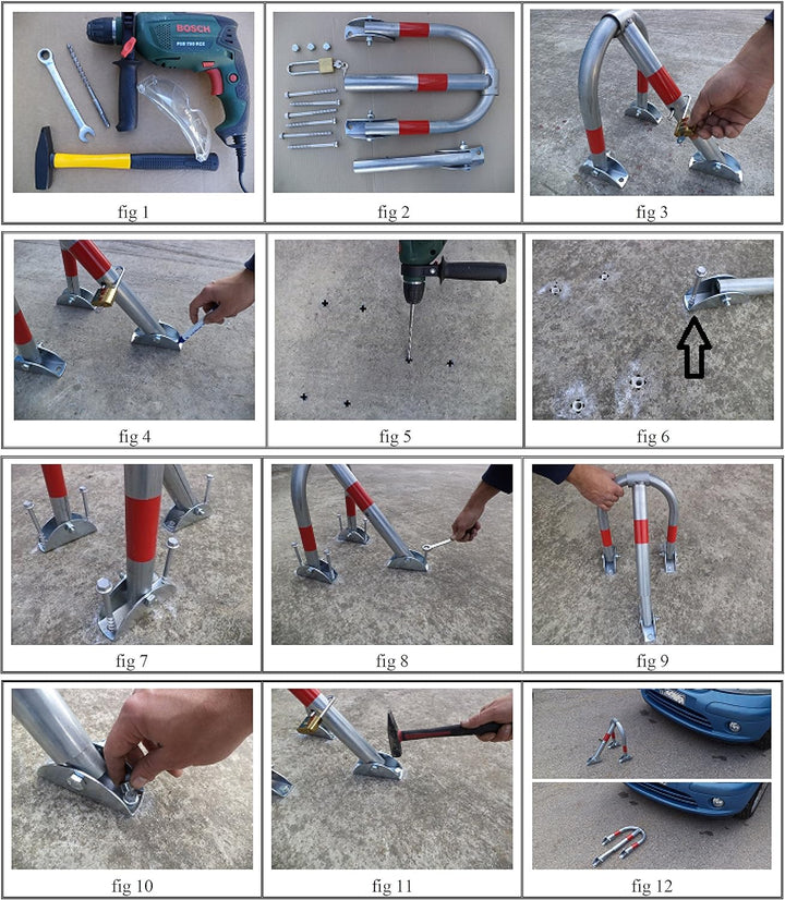 SNS SAFETY LTD Parkplatzsperre Klappbar, aus verzinktem Stahlrohr 32 mm, mit 3 Beinen, Vorhängeschlo