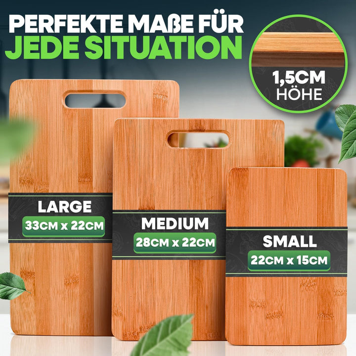 Loco Bird Schneidebrett 3er Set - 33x22cm - 28x22cm - 15x22cm - Schneidebretter aus Bambus für die K