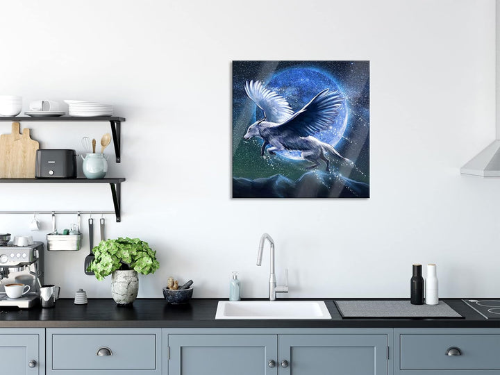 Pixxprint Glasbild | Wandbild auf Echtglas | Wolf mit Flügeln | 40x40 cm | inkl. Aufhängung und Abst