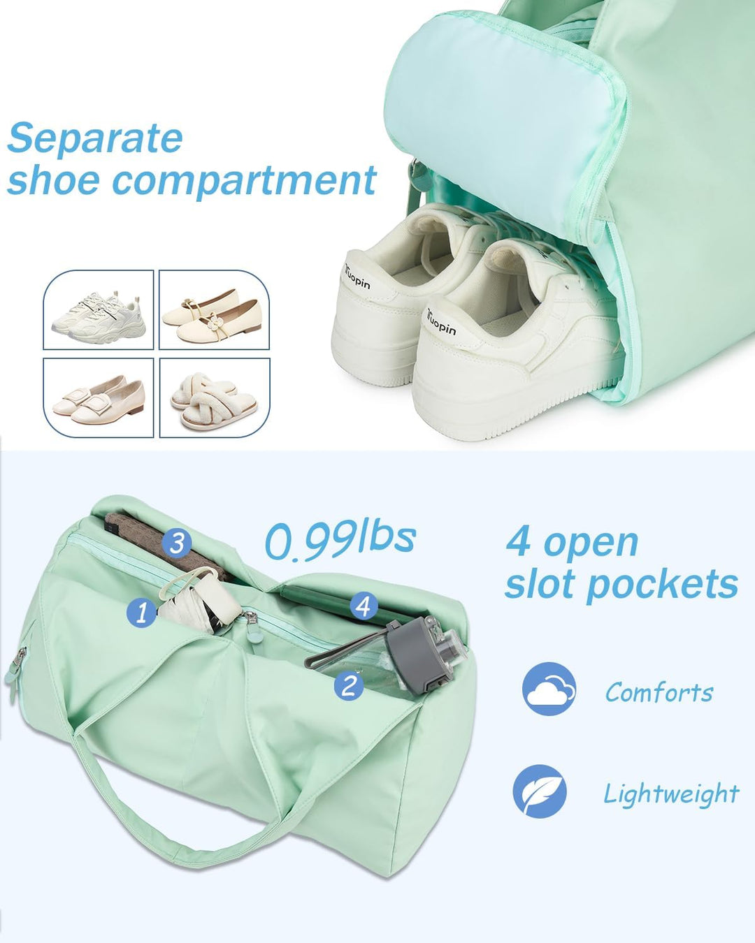 Reisetasche Sporttasche Damen Handgepäck mit Schuhfach & Nassfach Trainingstasche kleine Sport Tasch