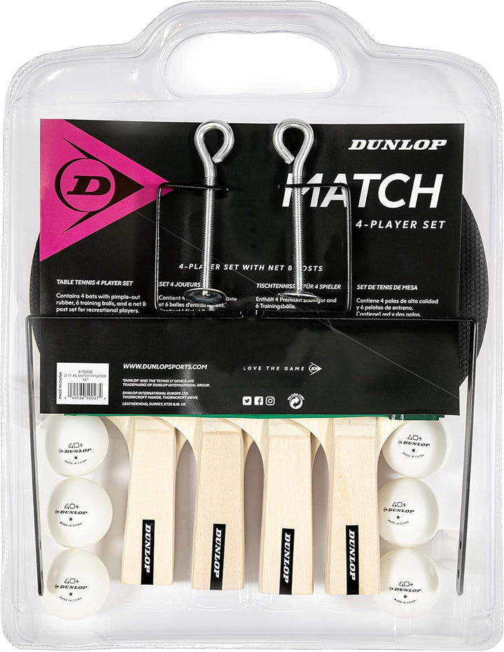 Dunlop Match 4 Player Tischtennis-Set inkl. Vier Schläger, sechs Bälle & Netz