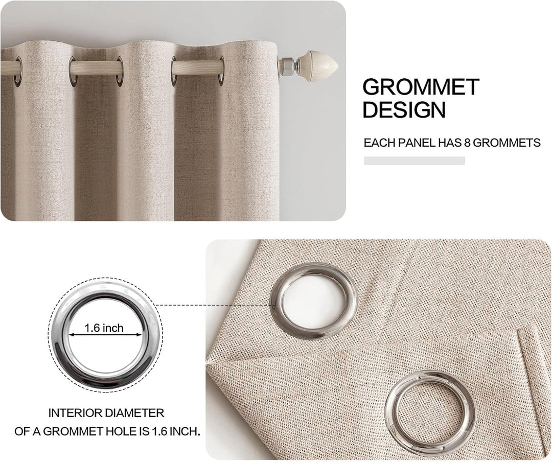 MIULEE Verdunklungsvorhänge mit ösen Gardinen Leinenoptik 2er Set 145 x 140 cm Beige Vorhang Blickdi