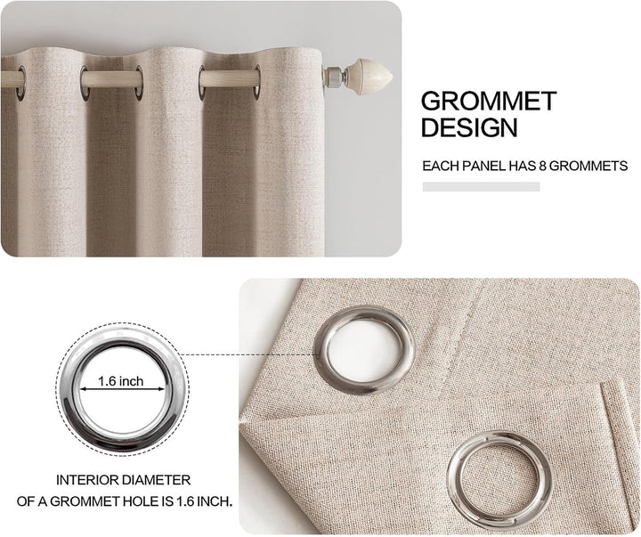 MIULEE Verdunklungsvorhänge mit ösen Gardinen Leinenoptik 2er Set 145 x 140 cm Beige Vorhang Blickdi