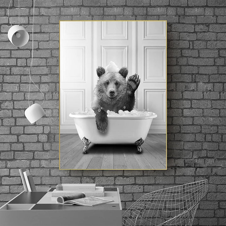 WADBTP Badezimmer Bilder,Schwarz Weiss Bilde,Lustige Tier in der Badewanne Leinwand Bilder für Wohnz