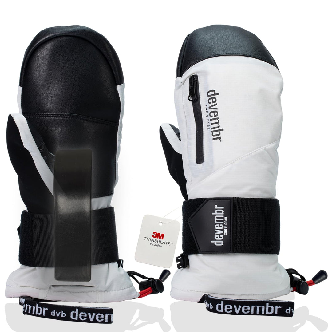 devembr Ski-Fäustlinge mit Handgelenkschützern, Warme Snowboard-Fäustlinge, Wasserdicht (S/M/L) Weis