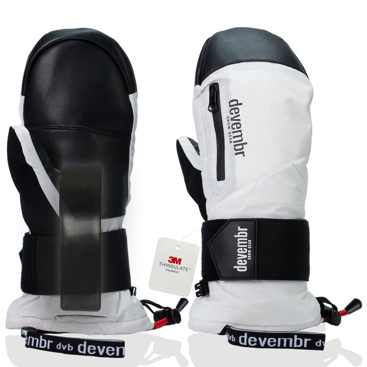 devembr Ski-Fäustlinge mit Handgelenkschützern, Warme Snowboard-Fäustlinge, Wasserdicht (S/M/L) Weis