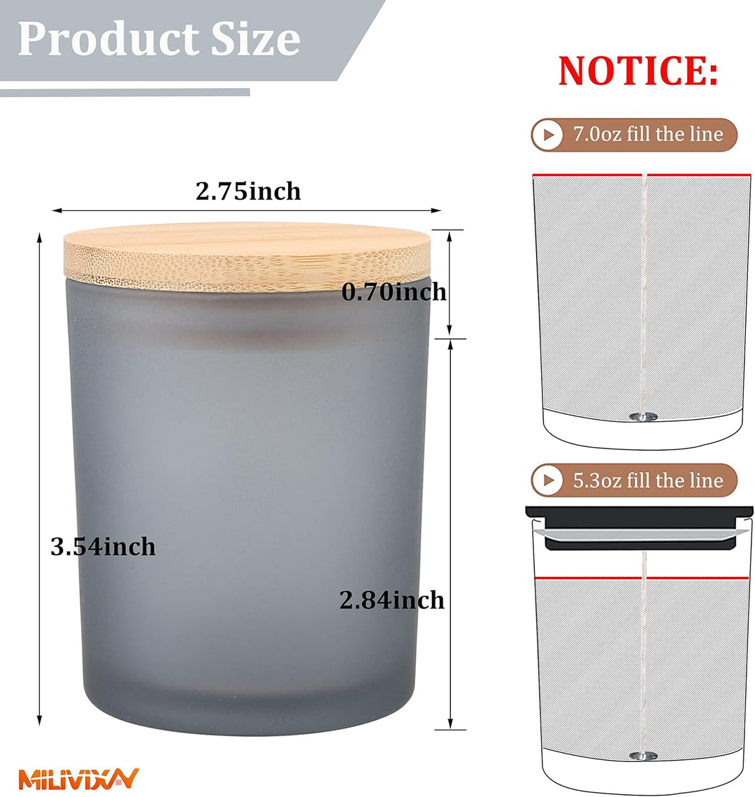 MILIVIXAY Mattierte graue Kerzengläser aus Glas mit Deckeln und Kerzenherstellungs-Sets, leere Kerze
