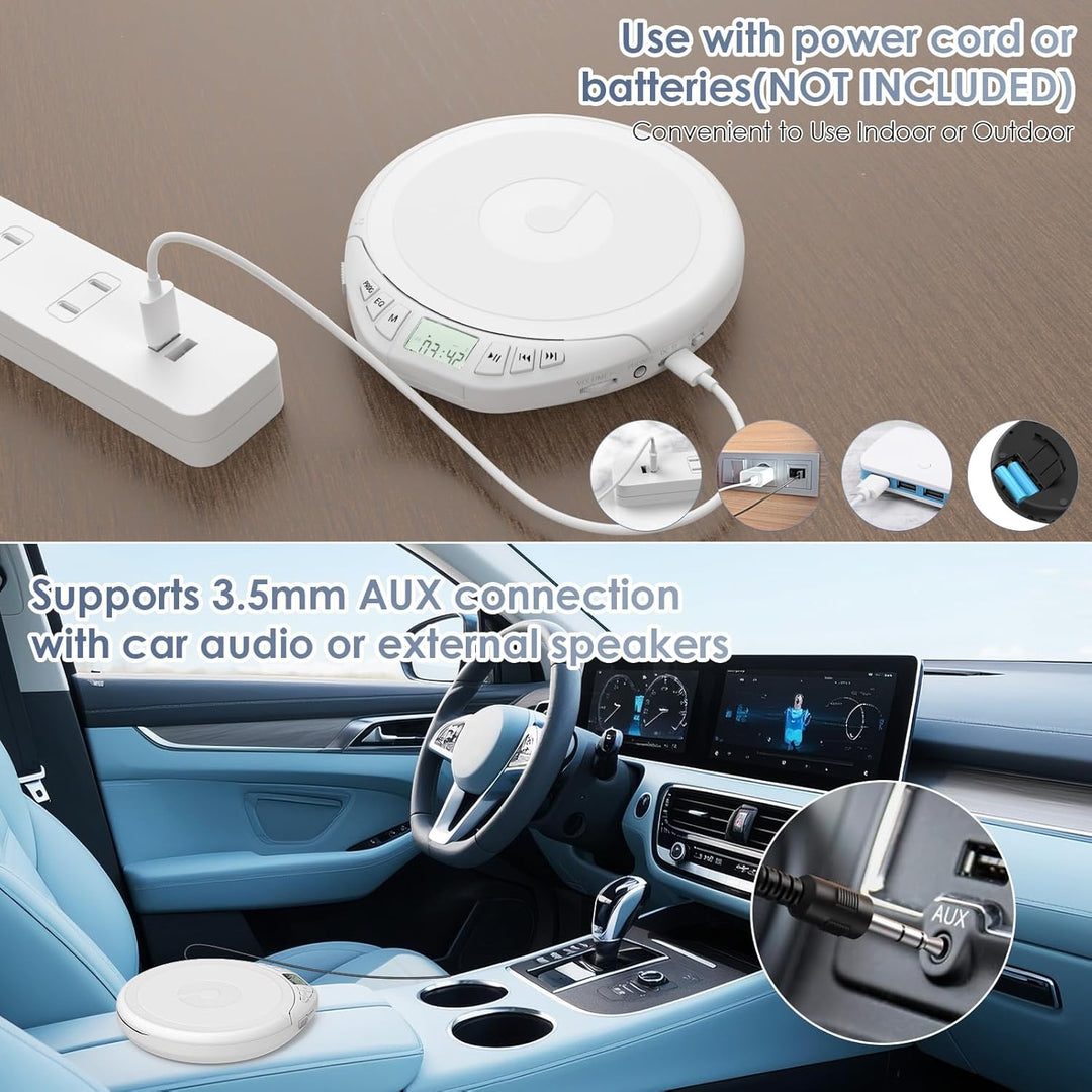 Gueray CD Player Tragbar Kinder Tragbarer CD-Player fürs Auto Discman mit Kopfhörer LCD-Display Unte