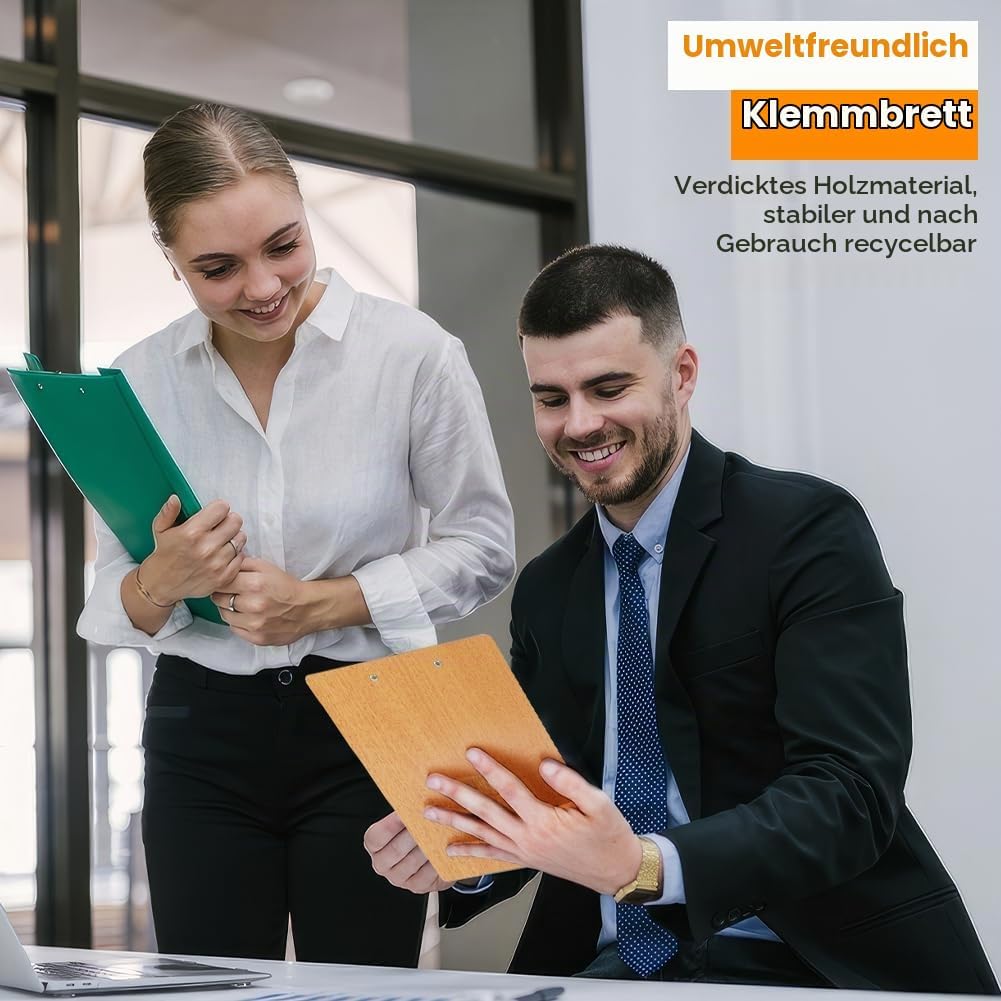 OFFCUP Klemmbrett A5 Holz, 12 Stück Klemmbretter mit Metalklemme Clipboard Schreibbrett A5 Hartplatt