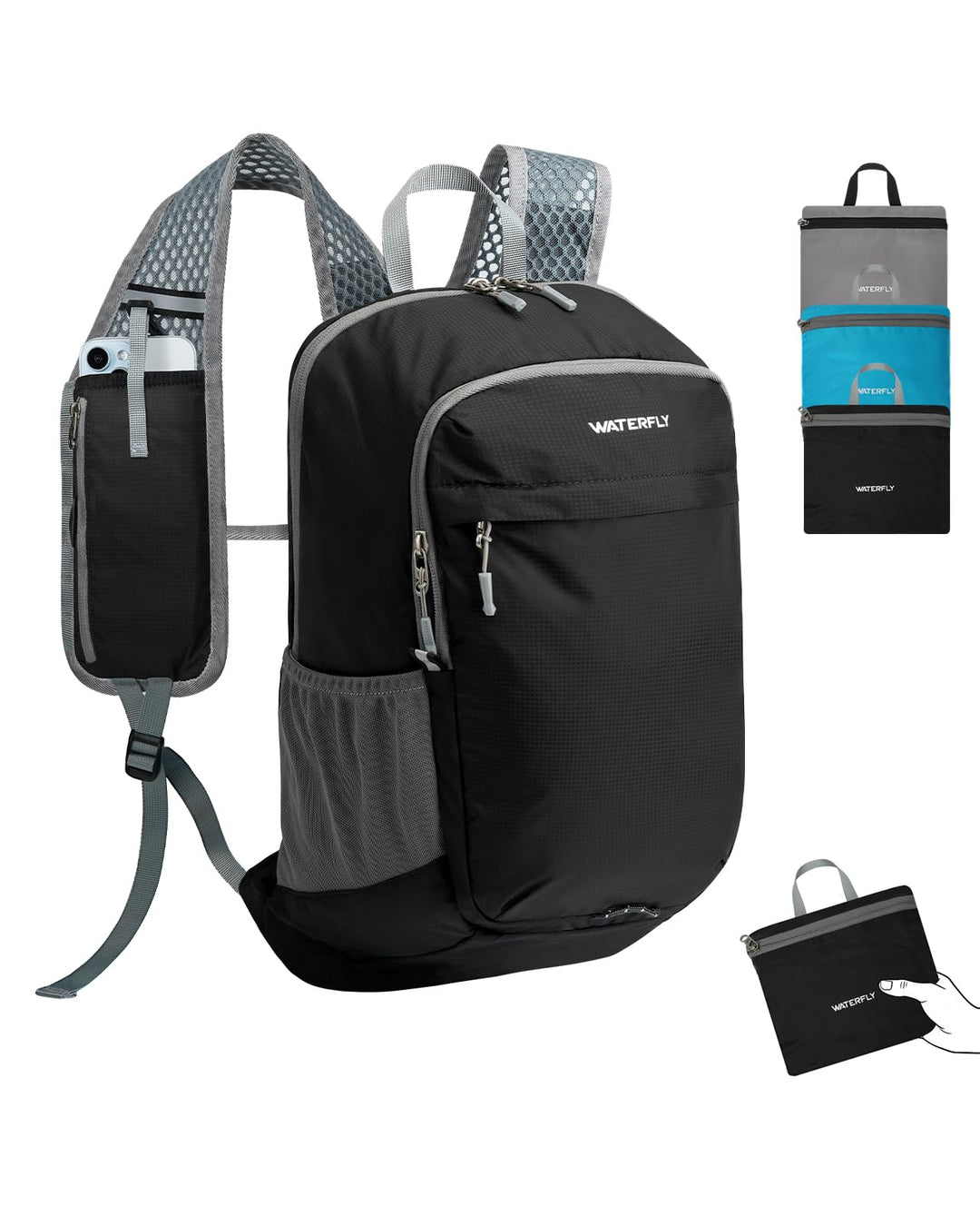WATERFLY Faltbarer Rucksack Klein Ultraleicht: 15L Wanderrucksack Leicht Tagesrucksack Packable Dayp