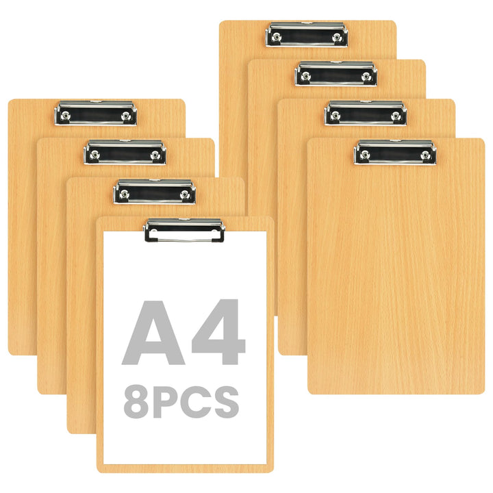 OFFCUP Klemmbrett A4 Holz, 8 Stück Klemmbretter mit Metalklemme Clipboard Schreibbrett A4 Hartplatte