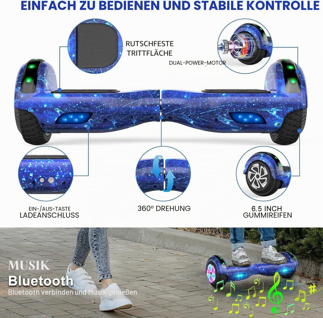 SISIGAD Hoverboard Kart Scooter für alle Gelände Self Balanciert 6,5 Zoll mit Bluetooth Lautsprecher