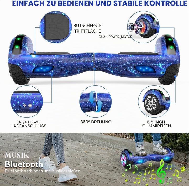 SISIGAD Hoverboard Kart Scooter für alle Gelände Self Balanciert 6,5 Zoll mit Bluetooth Lautsprecher