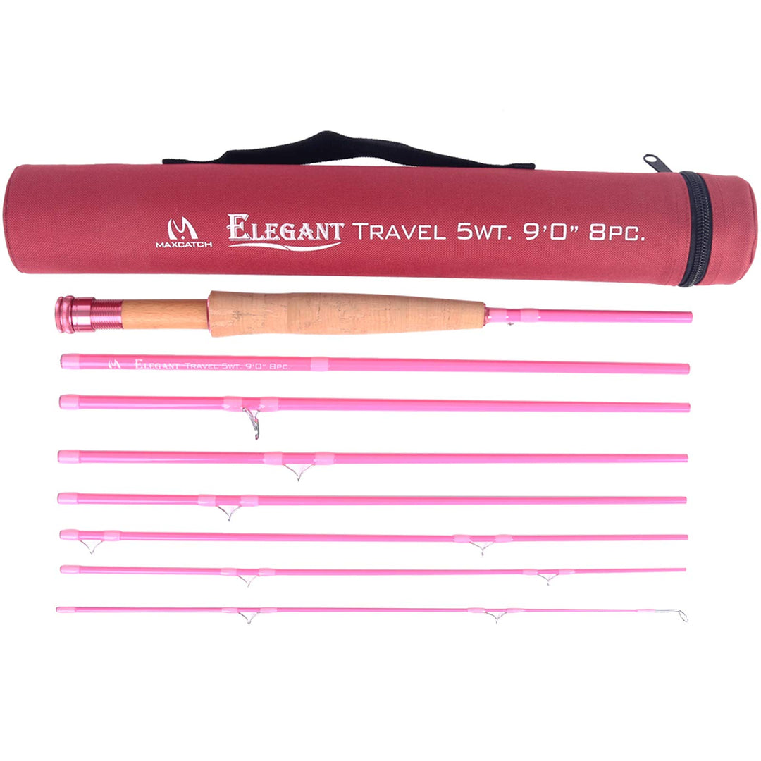 MAXIMUMCATCH Elegant Pink Fliegenrute für Damen, 2/5 wt, 6’6’’/9ft, 4 Teile Fliegenfischen Rute Comb