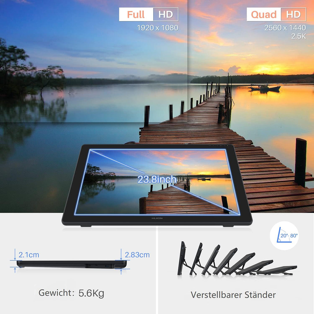 HUION Kamvas 24 Plus Grafiktablett mit Display, 23,8 Zoll volllaminierter QD LCD-Bildschirm aus ents