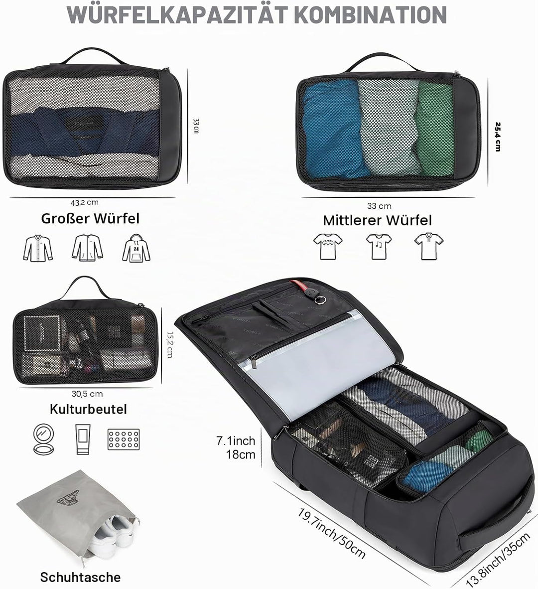Tzowla ReiseRucksack Laptop Handgepäck Rucksack 40l für Damen und Herren,Fluggenehmigung,Grosses Fas