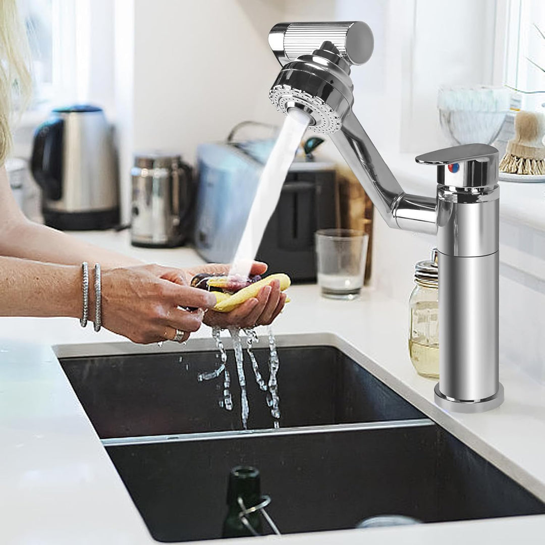 Wasserhahn Küche Flexibel 360° Drehbar Wasserhahn Bad Silber | 2 Modi Wasserabgabe Waschtischarmatur
