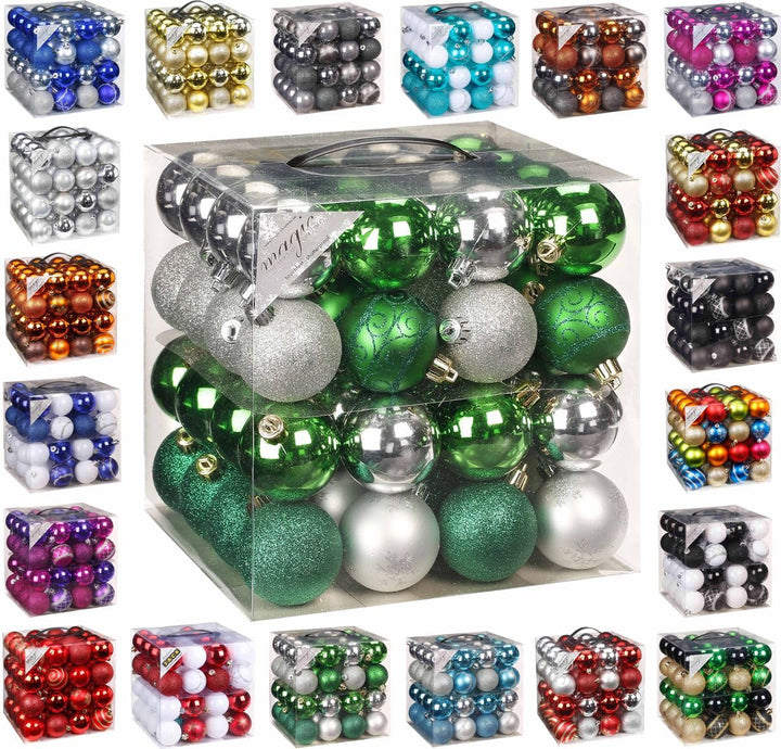 64x Kunststoff Christbaumkugeln Ø 6cm Kugel Box Glanz Glitzer Matt Dekor Inge inkl. Aufhänger, Farbe