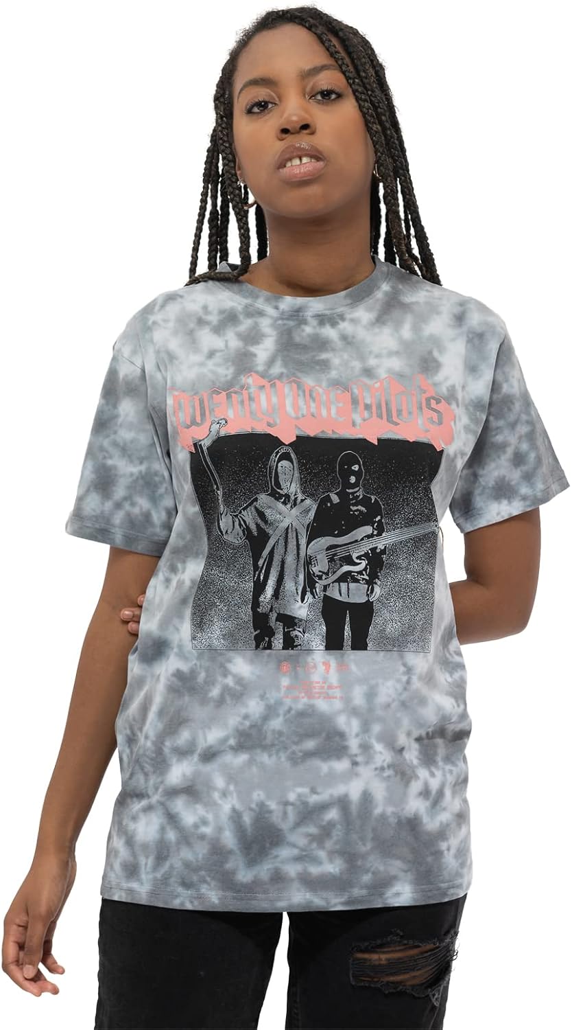 Twenty One Pilots T Shirt Torch Bearers Band Logo Herren Weiss and Grau Dye Wash L Grau, L Grau