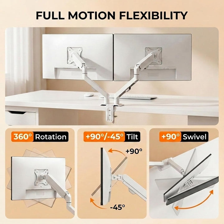 HILLPORT Weiss Monitor Arm Halterung 2 Monitore für 17 bis 30 Zoll Bildschirme, Bildschirmhalterung