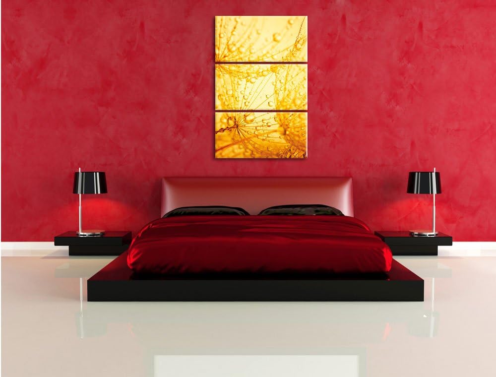 Pixxprint Pusteblumen Schirmflieger mit Tau 3-Teiler Leinwandbild 120x80 Bild auf Leinwand