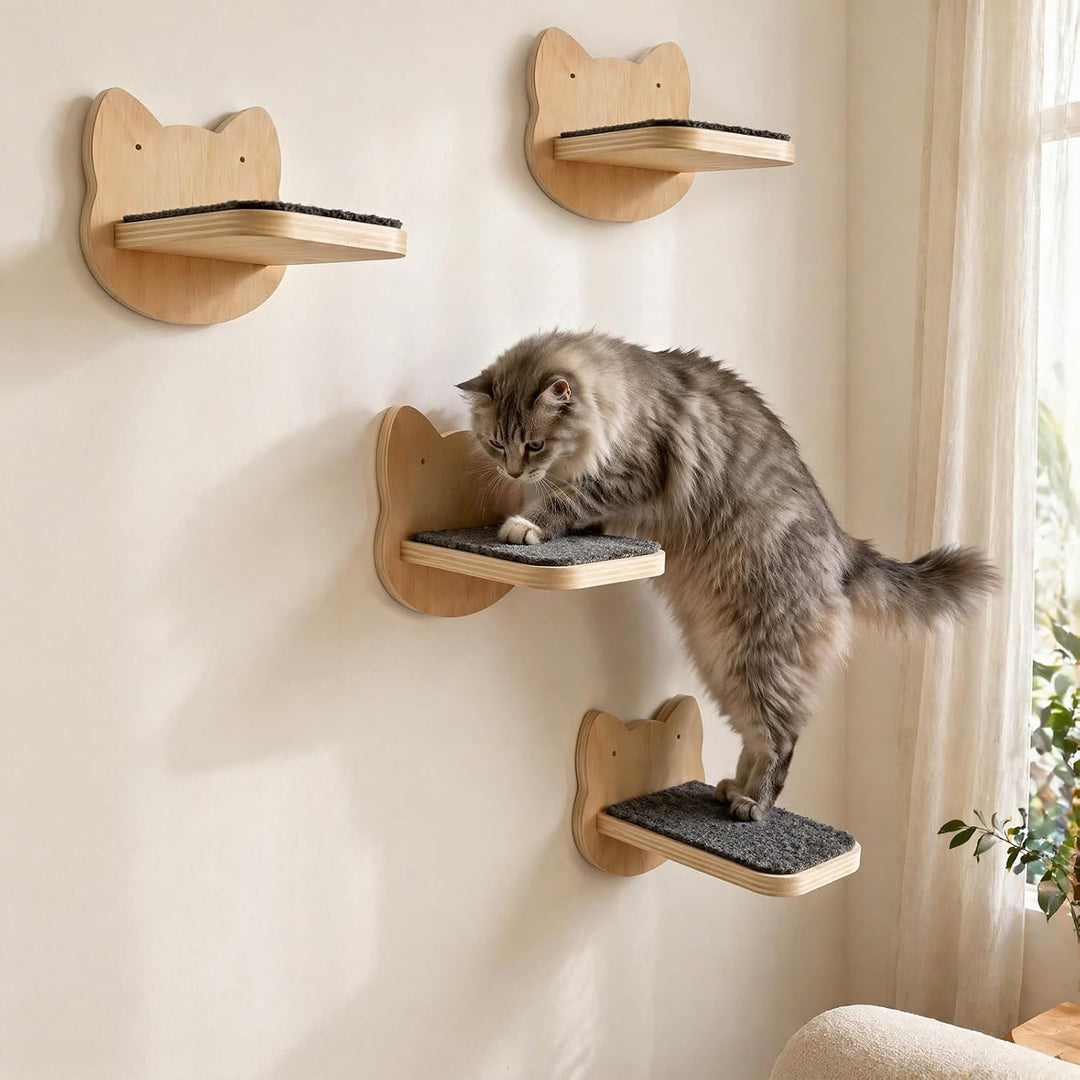 Katzentreppe Wand 4pcs - Kletterwand für Katzen im Katzenkopf-Design, Stabile Katzentreppe bis 30 kg