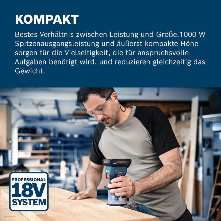 Bosch Professional 18V System Akku-Kantenfräse GKF 18V-8 (inkl. Parallelanschlag, 2x Saugadapter zum