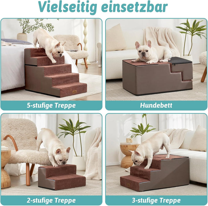 Hundetreppe, 5 Stufen Multifunktionale aus Hochdichtem Schaumstoff für Bett Couch Sofa, 60cm Hoch Ab