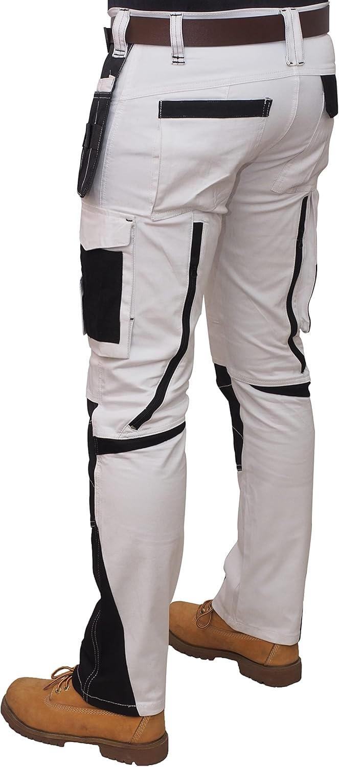 HASHOOB Herren Arbeitshose Maler Dekorateure Weisse Cargohose Pants Weiss-5 38W / 30L, Weiss-5 38W /