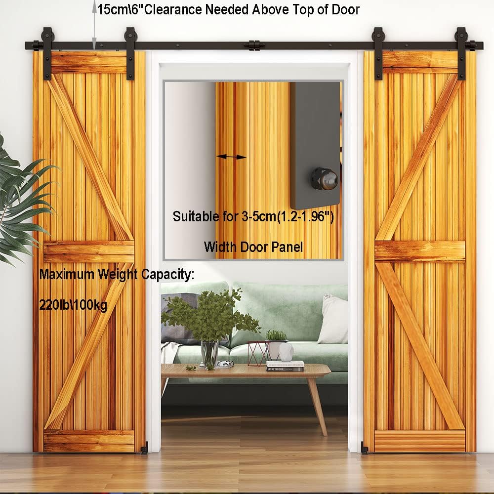 WOLFBIRD 122cm/4ft Schiebetürbeschlag Set Schiebetürsystem mit Bodenführung für Doppeltüren - Türben