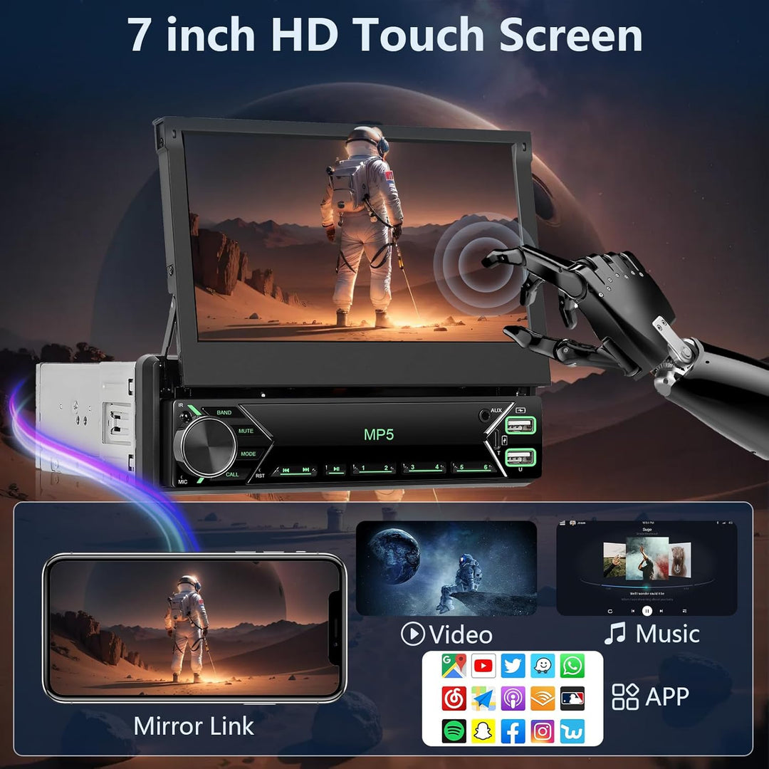 DAB+/DAB Autoradio 1 Din mit Wireless Carplay Android Auto 7 Zoll Automatisch Einziehbarer Bildschir