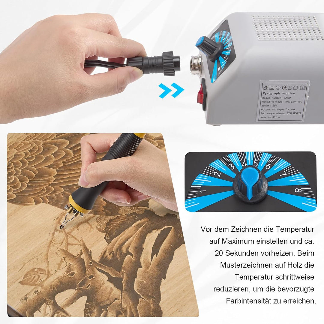 Brandmalstation, Brandmalerei Set, Holzverbrennungsset 280-800°C mit 30 Spitzen - Pyrographie Set fü