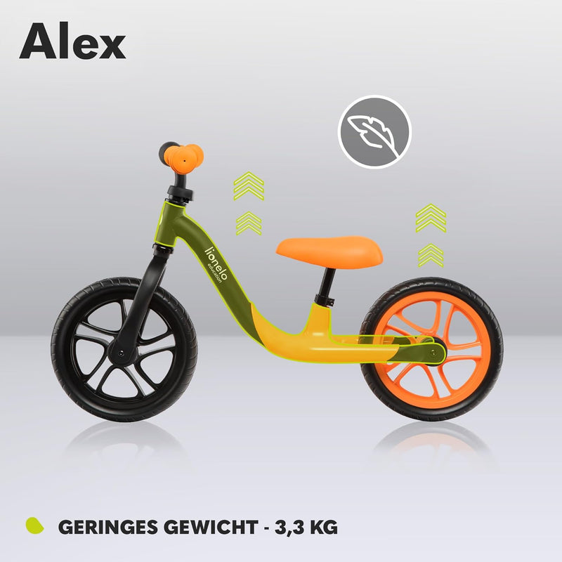 Lionelo Alex Laufrad Kinder Fahrrad bis 30 kg Sattel und Lenker einstellbar 12 Zoll Eva Schaumräder