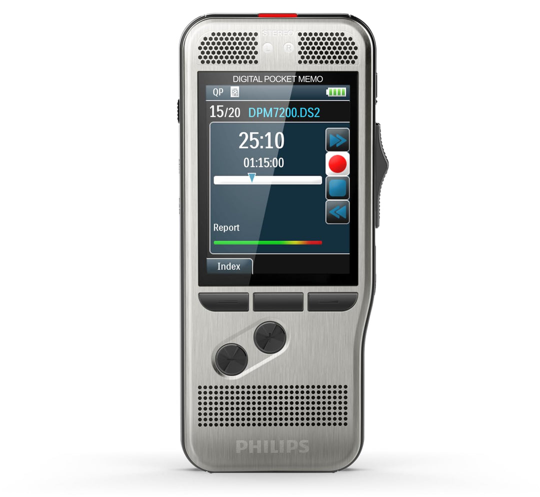 Philips Pocket Memo Digitales Diktiergerät DPM7000 Schiebeschalter-Bedienung, 2 Mikrofone für Stereo