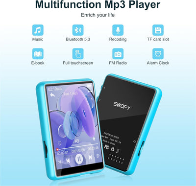 SWOFY 64GB MP3 Player Bluetooth 5.3, 2,4-Zoll Touchscreen Mini MP3 Player Portable, HiFi Musik Playe