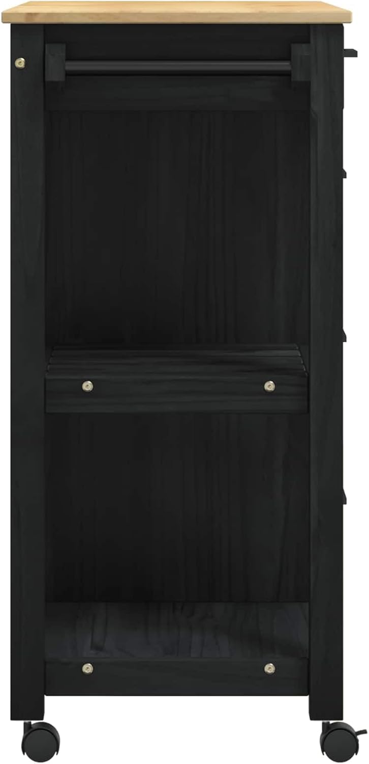 vidaXL Küchentrolley Monza Schwarz 84 x 40 x 88,5 cm Massivholz Kiefer, Schwarz