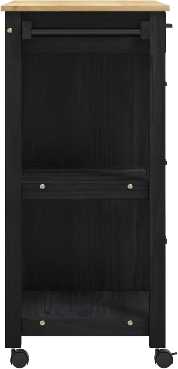 vidaXL Küchentrolley Monza Schwarz 84 x 40 x 88,5 cm Massivholz Kiefer, Schwarz