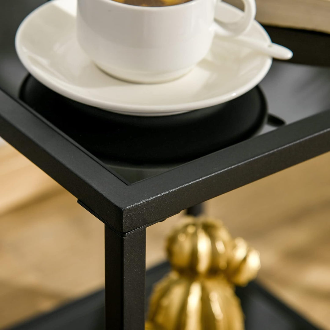 HOMCOM Beistelltisch Quadratischer Couchtisch mit 2 Ebenen, Wohnzimmertisch aus Hartglas und Stahl,