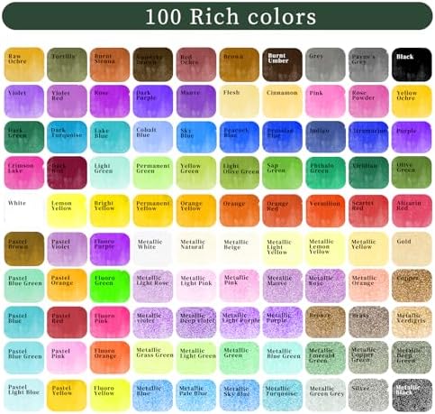 Artecho Aquarellfarben Set 100 Farben in Tragbarer Box mit Aquarellpapier A4 300g 40 Blatt mit Aquar