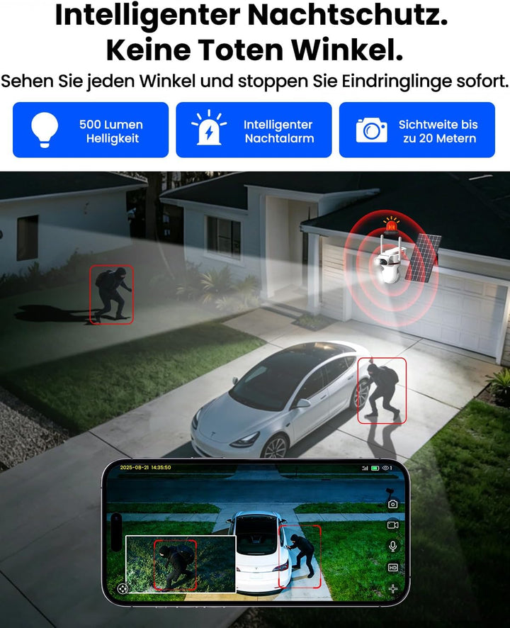 UCOCARE Überwachungskamera Aussen Solar, 4G LTE Überwachungskamera mit SIM Karte, 4MP Dual-Kameras,