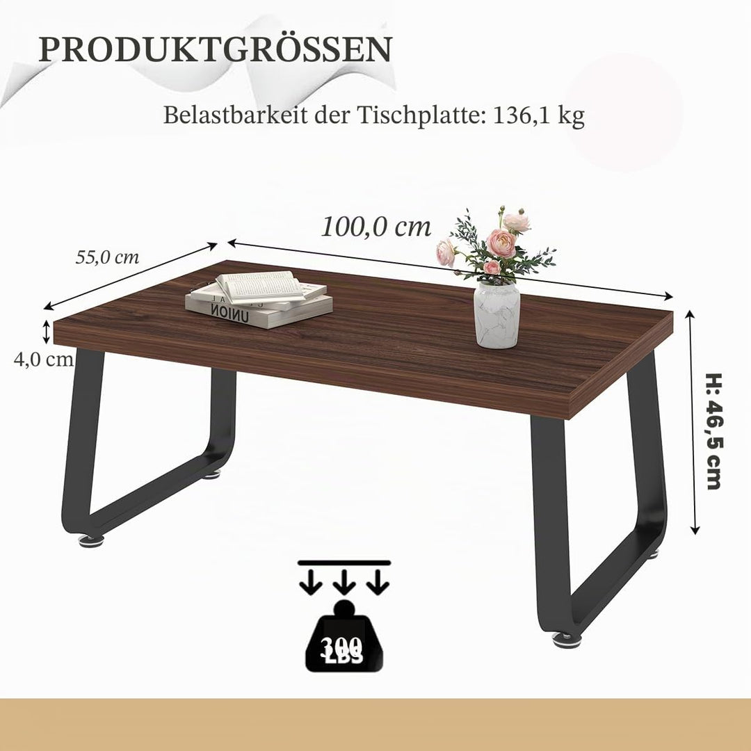 HSH Couchtisch Schwarz 100 x 55 x 46.5 cm Walnuss, 55T x 100B x 46.5H cm Walnuss