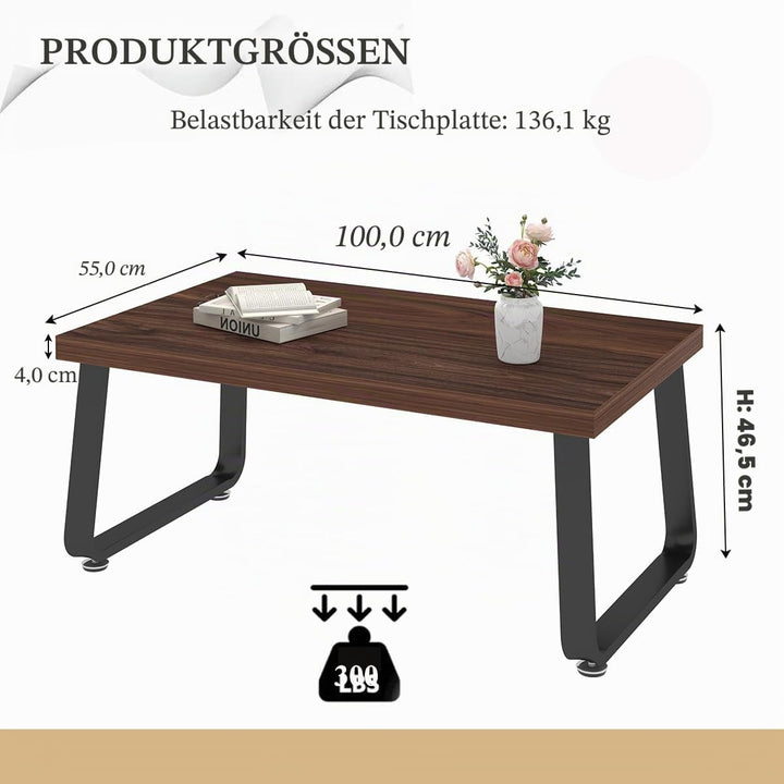 HSH Couchtisch Schwarz 100 x 55 x 46.5 cm Walnuss, 55T x 100B x 46.5H cm Walnuss
