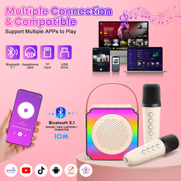 Karaoke Maschine mit 2 Mikrofonen, Geburtstag Geschenk für Kinder ab 3 Jahre, Karaoke Maschine Kinde