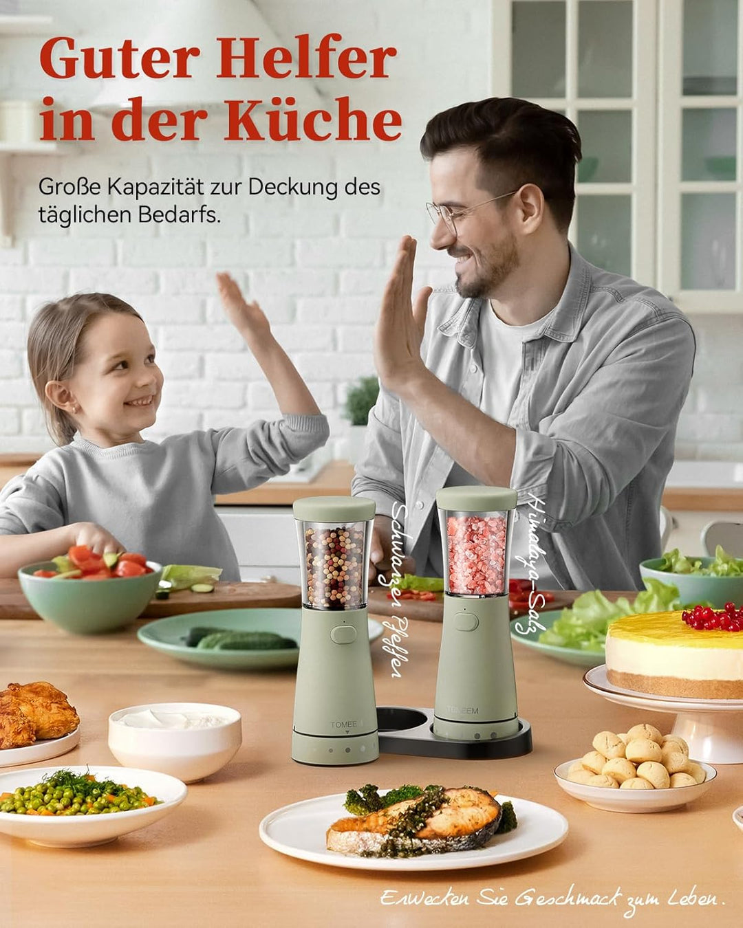 Salz und Pfeffermühlen elektrisch 2er Set aus Edelstahl (Wiederaufladbar, LED Beleuchtung, mit einst
